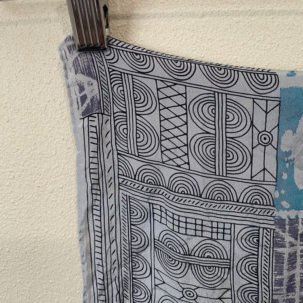 The Specialty House 100% Silk Scarf Abstract Blue Grey Pattern 50" Length Wrap - Picture 4 of 5